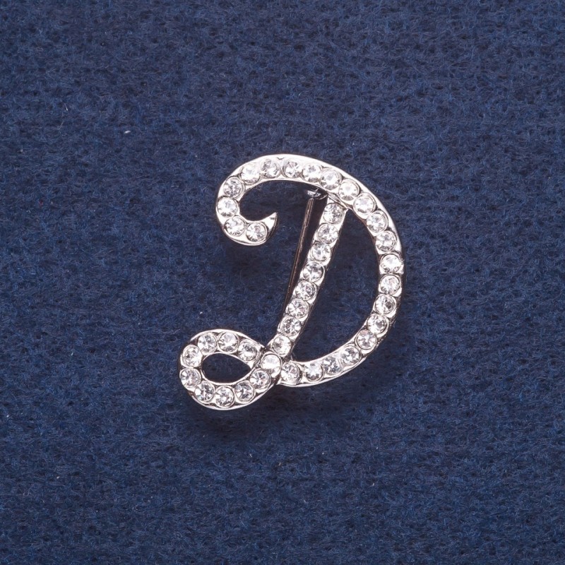 Brooch Initial D Letter Silver Tone 3x2 cm