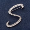 Brooch series "Initial S" 3x3 cm gray metal, rhinestones