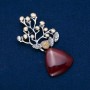 Brooch with Carnelian 74×32mm with Bead, silver-colored metal with gold coating