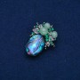Accent Brooch 42x30mm cabochon Chalcedony with beads and crystals, silvery metal