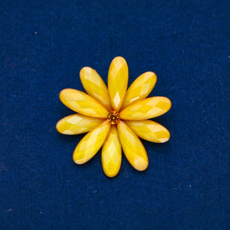 Brooch Flower yellow gray metal 48mm +