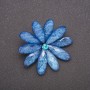 Brooch with blue aquarium effect, Daisy, gray metal, 47mm