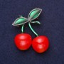Brooch Cherry-shaped Enamel Red and Green 45x34mm Silver Metal
