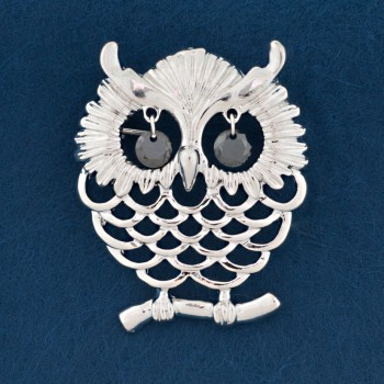 Lace Owl Brooch, silver-gray metal, 40x32mm