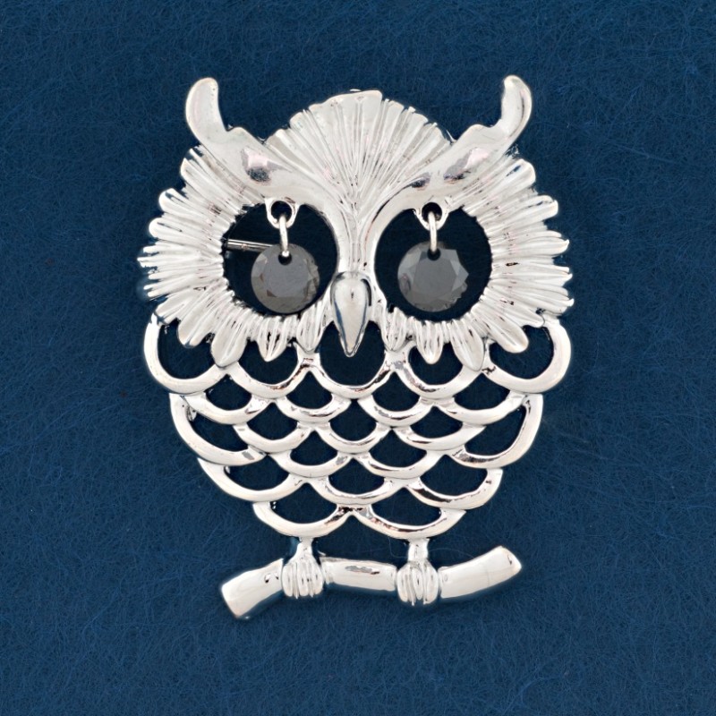 Lace Owl Brooch, silver-gray metal, 40x32mm
