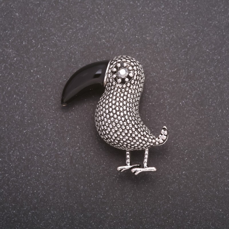 Brooch Bird, metal color gray, 39x36mm