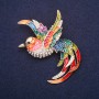 Brooch Firebird with crystals enamel red blue green yellow 60x48mm golden metal