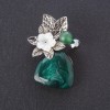 Brooch Pearlized Flower Flora, Jade bead (imitation), Agate Cabochon in Silver Metal
