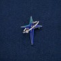 Brooch-Pendant Star in an Oval Ring, silver-toned metal with white crystals and blue turquoise enamel 45x33mm +