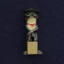 Brooch Pendant Frog with Suitcase in Gold-toned Metal, Grey Enamel 45x18mm +