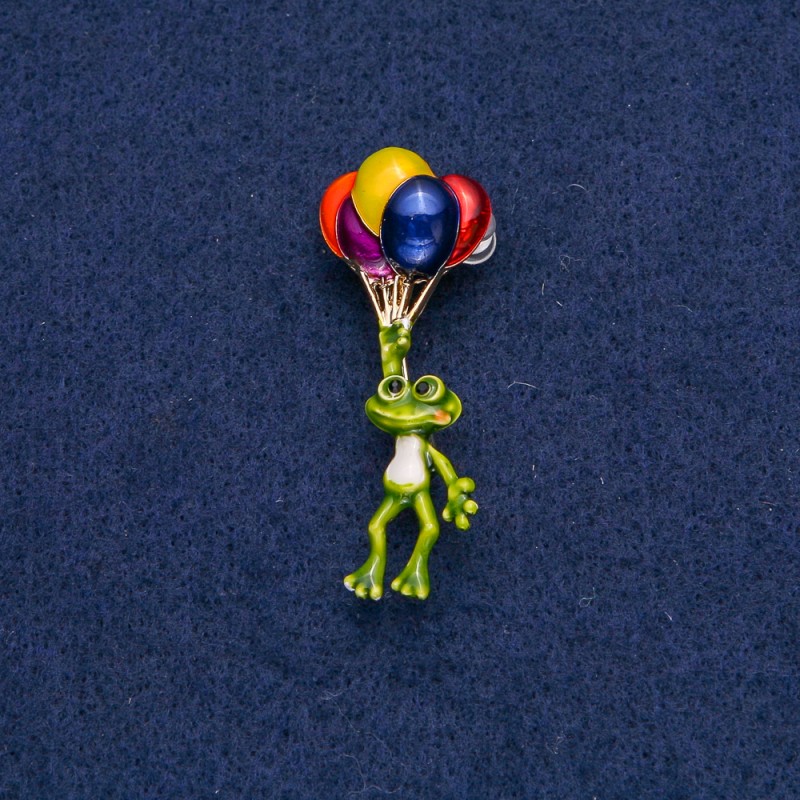 Brooch Frog with Beads, Golden Metal 46x17mm +