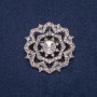 Brooch with Silver-colored Metal and White Rhinestones 40x40mm
