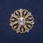 Brooch Flower with golden metal and white crystals 38x38 mm