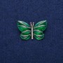 Brooch Butterfly with Green Enamel and Rhinestones 22x33mm, Gold-Tone Metal