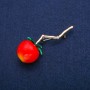 Brooch Tomato Cherry on a Twig red bead, green enamel, gold-tone metal 22x61mm