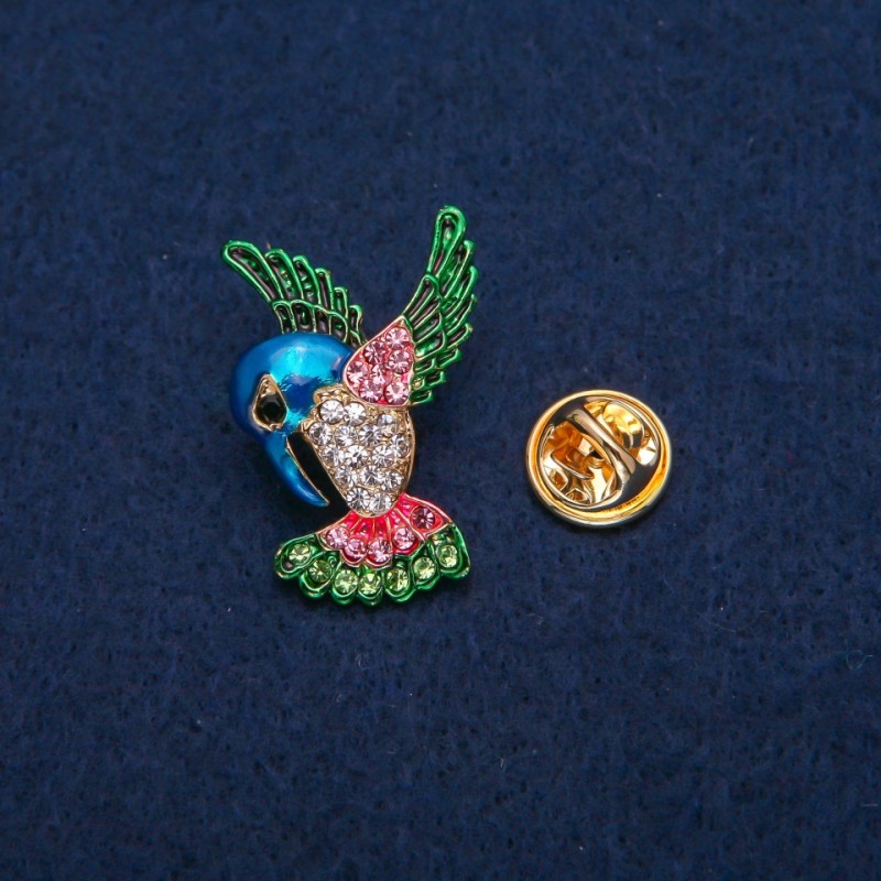 Brooch Colibri Colorful Enamel and Crystals, Gold-Tone Metal 23x31mm
