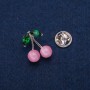 Brooch 'Cherries' with Cat's Eye and Crystals, Silver-Toned Metal 16x21mm