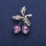 Brooch Pendant Cherry with Amethyst Beads and White Crystals, Silvery Metal 33x48mm