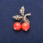 Brooch Pendant Cherry Beads Heliodor (Artificial) and Rhinestones, Gold-tone Metal 33x48mm
