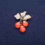 Brooch Cherry with Beads and White Crystals, Gold-Tone Metal 38x45mm