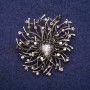 Brooch Accent with Rhinestones and Stone Color Gray Black White 44×47mm Silver Metal