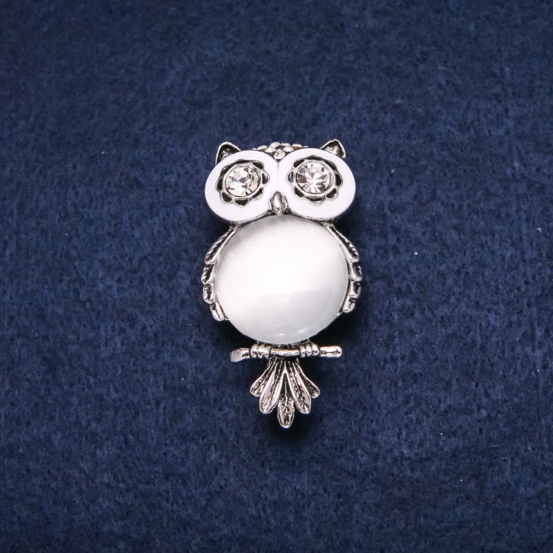 Brooch Owl Cat's Eye Silver Metal 25×46mm