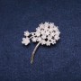 Brooch Flower 52x40mm Rhinestones White Silver Metal