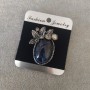 Brooch Accent Apatite Blue 45×32mm Cabochon with Crystals, Silver Metal