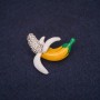 Brooch Banana 28x25mm with rhinestones and enamel white yellow green metal silver