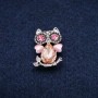 Brooch Owl: cat's eye, pink crystals, silver metal 19x28mm