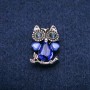Brooch Owl with Cat's Eye and Blue Crystals in Silver Metal 19x28mm