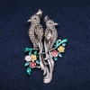 Brooch Parrots with enamel and gray rhinestones 42x67mm