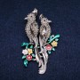 Brooch Parrots with enamel and gray rhinestones 42x67mm
