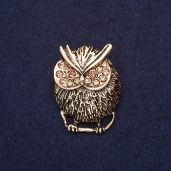 Brooch Owl with Rhinestones Yellow 332×25mm Golden Metal