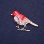 Brooch Bird with Cat's Eye Stone, Crystals, Enamel, Red-Pink Chameleon Color 44x27mm, Silver Metal