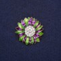 Brooch Flower with Rhinestones Enamel Green Purple 29mm Gold-tone Metal