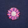 Brooch Flower with Enamel and Crystals, Raspberry and Purple, 29mm, Gold-tone Metal