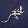 Lizard Brooch with crystals turquoise-red green 64x26mm yellow metal