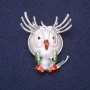 Brooch Owl "Good morning" enamel crystals color gray white brown green 47x38mm silver metal