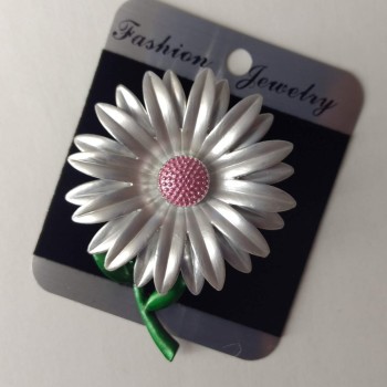 Brooch Flower Enamel Gray Pink Green 64×49mm