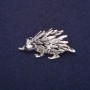 Brooch Hedgehog in Rhinestones, white color 44x24mm, silver metal