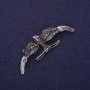 Brooch Bird, enamel, rhinestones, color gray and black, 54×18mm, silver metal