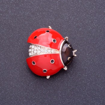 Brooch "Ladybug" 2.5 cm red enamel, metal color gold