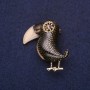 Brooch Bird Toucan enamel crystals beige black 38x36mm golden metal