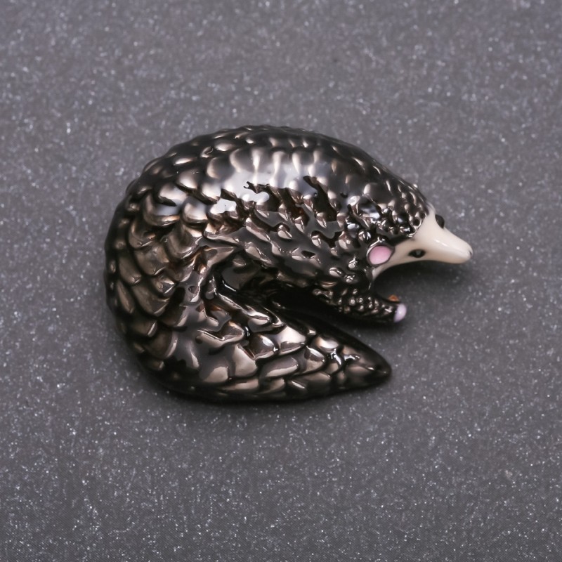 Brooch Hedgehog, silver-toned metal and enamel 38x29mm +