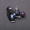 Brooch Squirrel with Amethyst, blue enamel, silver metal, 35x40mm