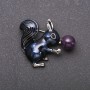 Brooch Squirrel with Amethyst, blue enamel, silver metal, 35x40mm
