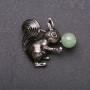 Brooch Squirrel with Jade Enamel Black Silver Metal 36×39mm