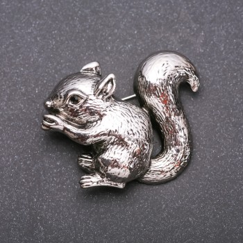 Brooch Squirrel with gray enamel, silver metal 37x48mm