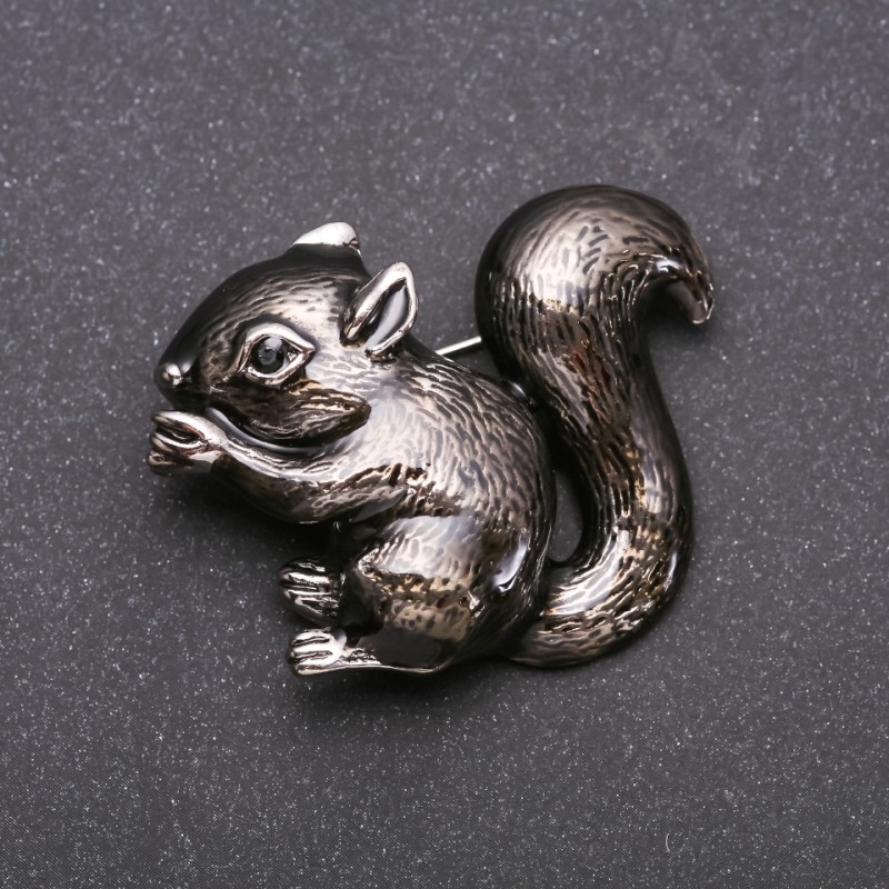 Brooch Squirrel Enamel Bronze-Silver Metal 37x46mm